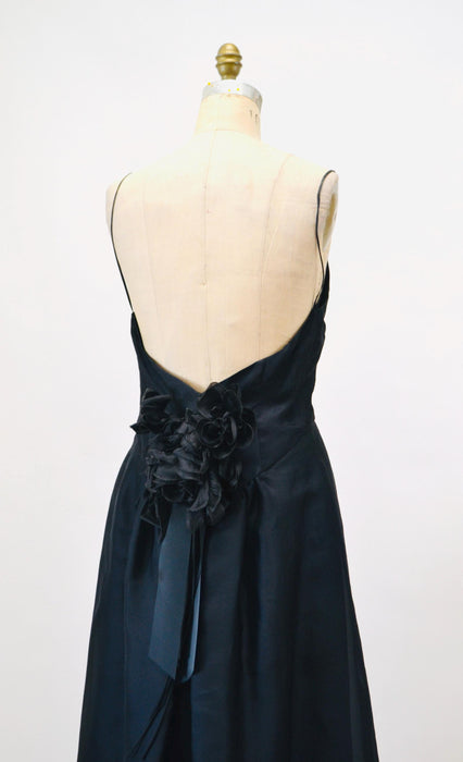 Vintage Moschino Black Evening Ball Gown Medium Large Black Silk Evening Gown Dress Flower Black Tie Wedding Evening Gown Dress Moschino