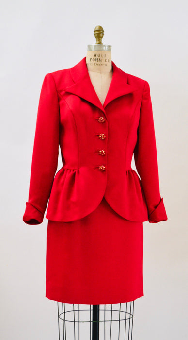 90s Vintage Red Suit Jacket Skirt Suit Small Medium Victor Costa 90s Red Suit Rhinestone Button Jacket Skirt Politician Cocktail Party Suit