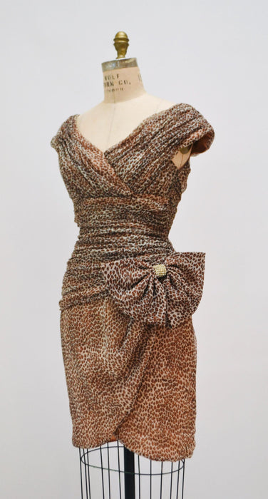 Vintage 80s 90s Party Dress Leopard Print Animal Body Con Party Dress by by Julie Duroche 80s 90s Sexy Vixen Dress Cheetah Print Xs Small