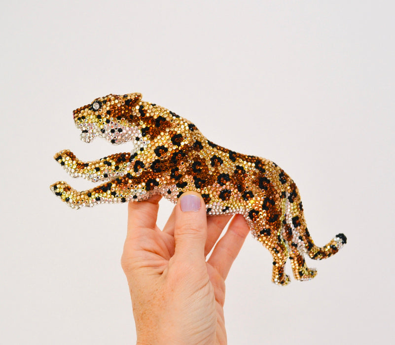 90s Vintage Katherine Baumann Beverly Hills Swarovski Crystal Panther Cheetah Leopard Belt Buckle Metallic Rhinestone Belt Buckle Large Cat