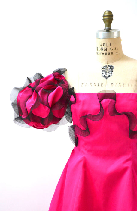 90s Vintage Pink Ball Gown Dress Small Medium By Bill Blass Bergdorf Goodmans Bright Pink Ruffle Gown Dress Off the Shoulder Dress