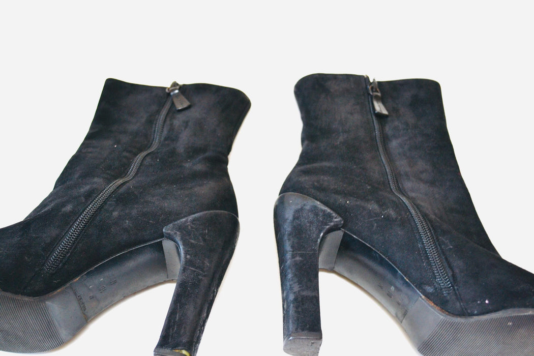 2000s y2k Black Suede High heel Leather Boots Square Toe Size 9 10 N High Heel Booties// Vintage 9 10 N Boots leather booties Via Spiga