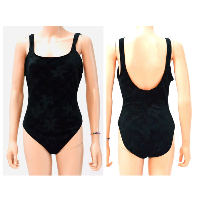90s Vintage Black Velvet Swim Suit Black One Piece Black Velvet High cut swimsuit Size Medium Large by Sessa Flower Embossed Velvet Swimsuit