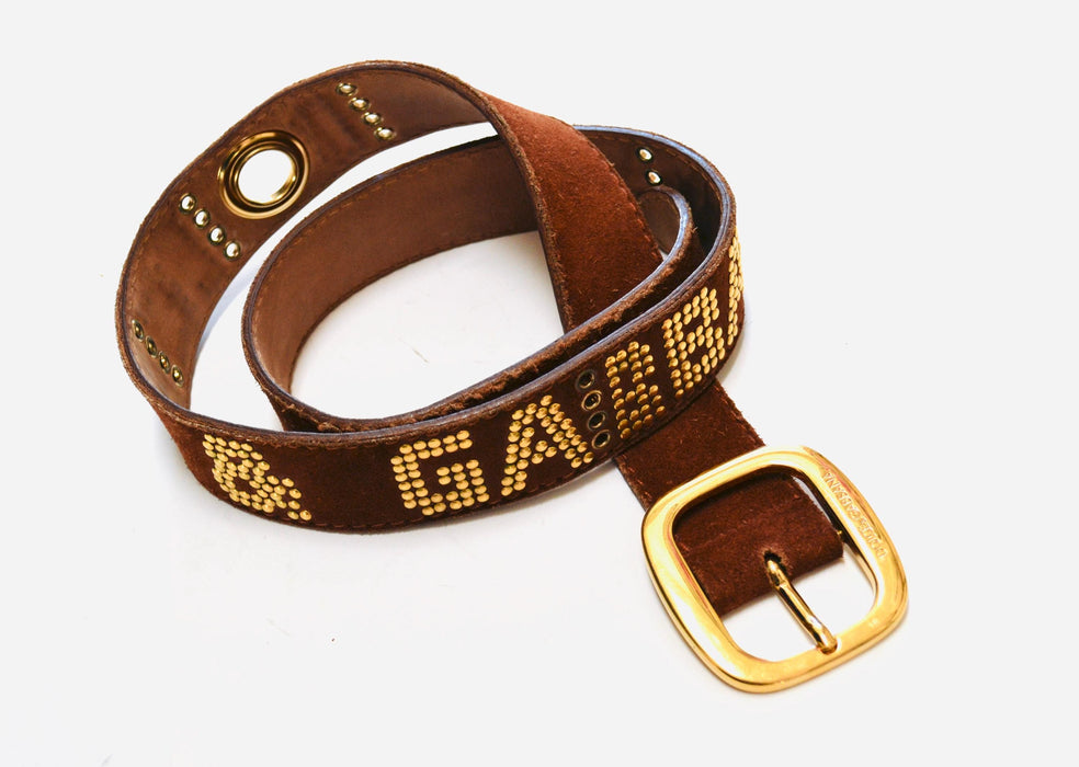 90s 2000s Vintage Dolce & Gabbana Belt Brown Suede Leather Gold Brown Leather Dolce Gabbana Belt Medium 36-39" Gold Brown Belt Made in Italy