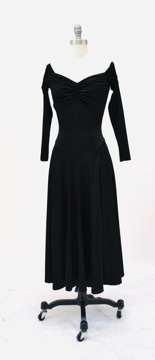 90s Vintage Black Velvet Dress Betsey Johnson XS Small //  90s Party Dress Knit Velvet Black dress Long Sleeve Skater Off the Shoulder
