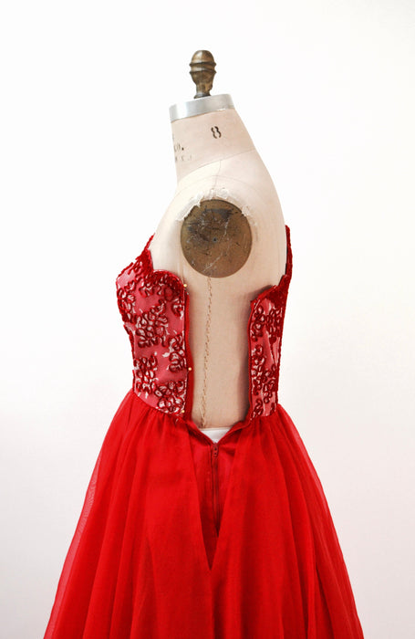 80s Vintage Evening Gown Dress Red XS Small LONG Dress// Vintage 80s Red Prom Dress Evening Gown Scarlet Ohara Princess Dress By Mike Benet