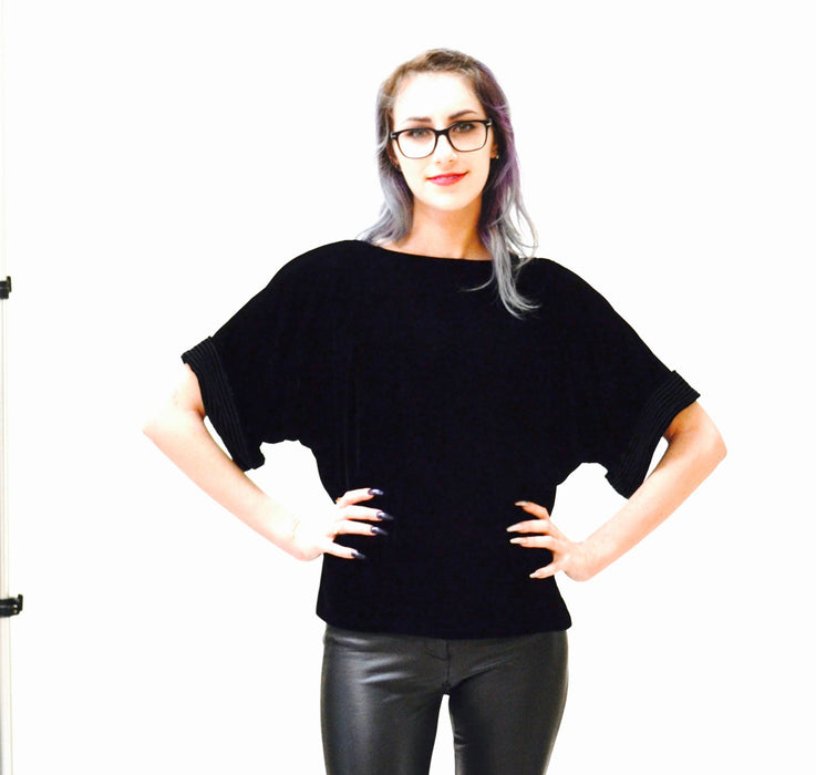 80s Black oversized Velvet Shirt Blouse Size Small by Bis // 80s 90s Vintage Black Velvet Shirt Small Medium Rayon
