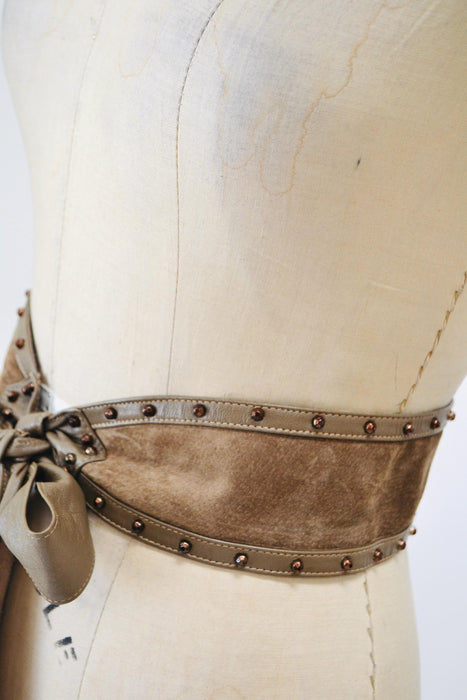 80s 90s Vintage Taupe Brown Sueded Leather Belt Size Small Medium Large Brown Taupe Rockstar Studded Glam Adjustable Bow Belt Large 27-54"