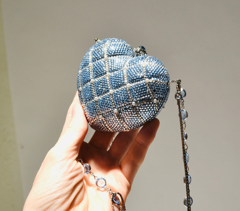 90s Vintage Blue Silver Crystal Evening Bag Swarovski Crystal Something Borrowed Blue Crystal Minaudiere Wedding Evening Bag K Baumann