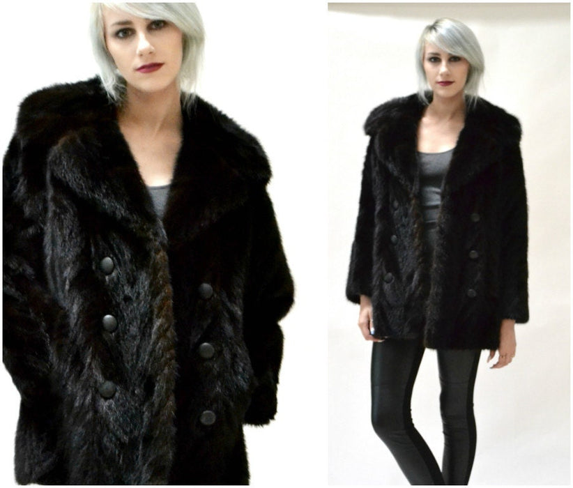 Vintage Brown Black Fur Jacket Coat Mink Medium// 70s Vintage Mink Fur Coat Jacket Size Medium Black Brown
