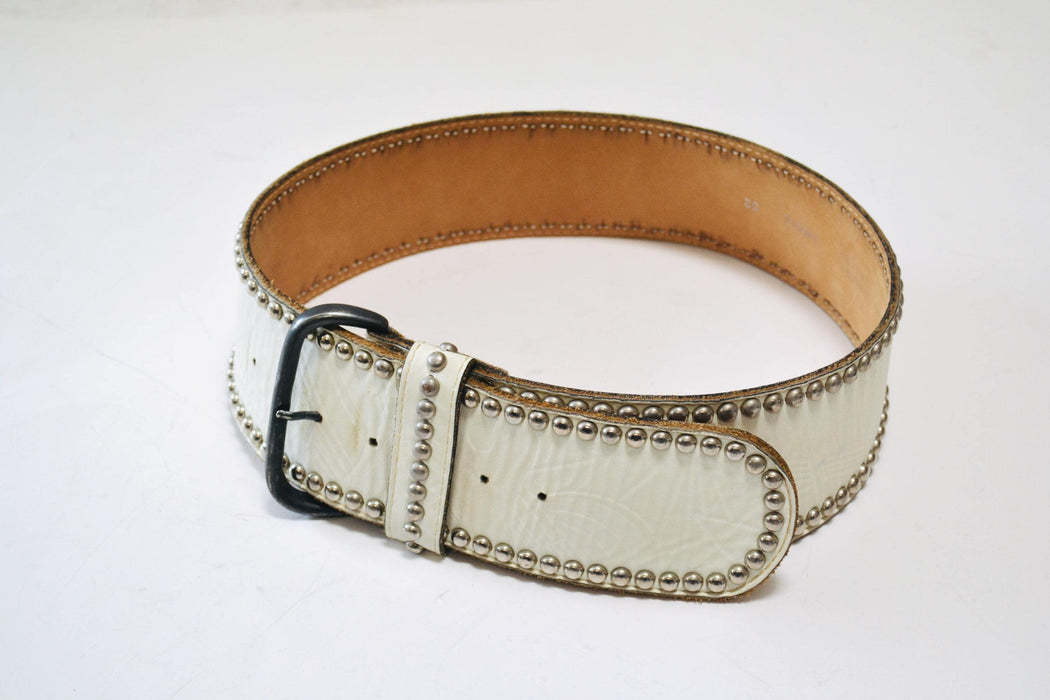 80s 90s Vintage Wide Leather Belt White Silver Studded Leather Belt Wedding Boho Cowboy Silver Belt Small Medium 30-35" Jenny and the Boys