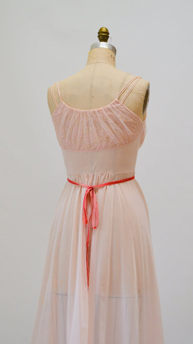 1960s 60s Vanity Fair Vintage Nightgown Nighty Dress Camisole Small Medium Pink Lace Sheer Wedding Honeymoon Nightgown Slip Dress Pink Tank