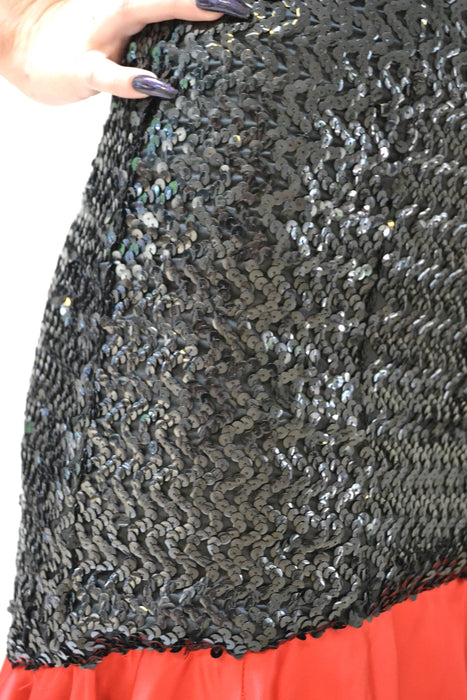 80s Vintage Prom Dress Black Sequin Dress Black and Red Strapless XS Small// Vintage Black Strapless Sequin Dress 80s Prom Party