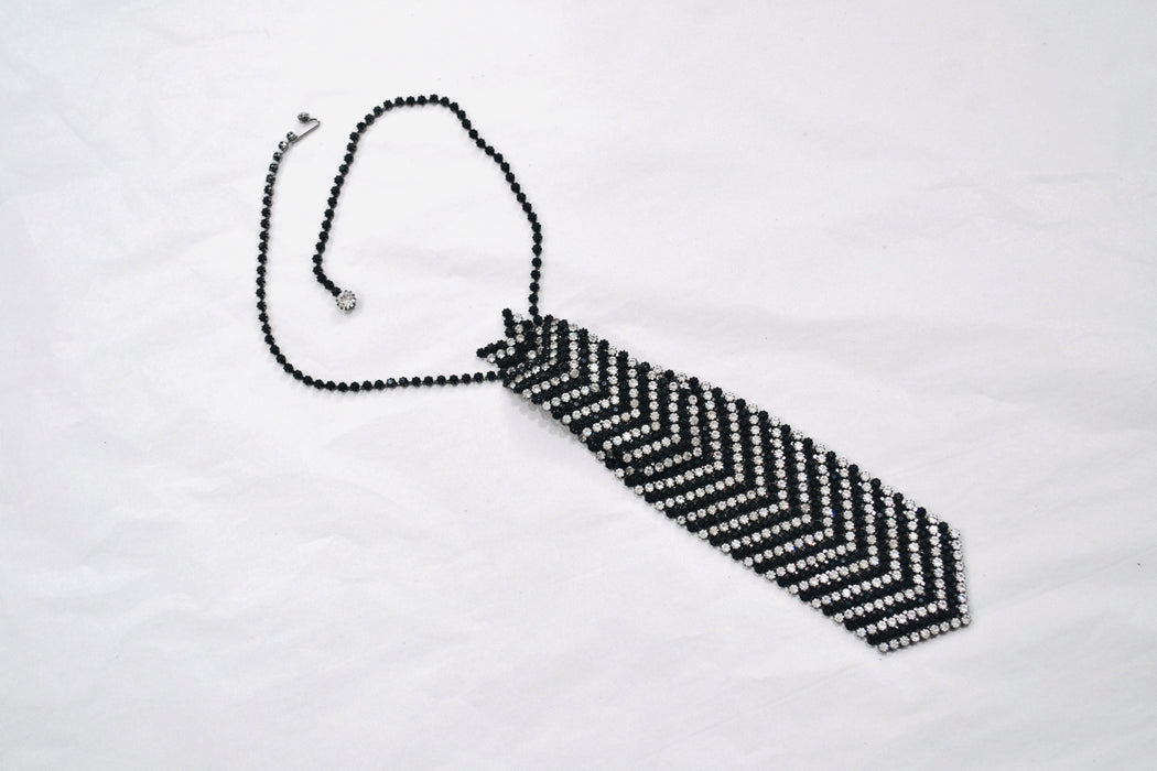 Incredible Vintage Rhinestone Neck Tie Rhinestone Crystal Tie Necklace Wedding Rhinestone Tie Gay Glam Wedding Tie Silver Black Kramer