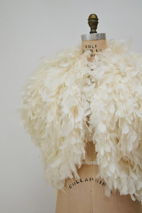 70s 80s Vintage White Feather Jacket Marabou Feather Jacket Small Medium// Vintage White Feather Jacket Vintage Wedding Marabou party Jacket