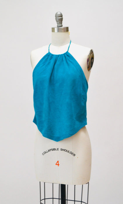 2000s Y2k Vintage Blue Leather Halter Neck Crop Top Blue Turquoise Leather Party Top Y2k Party Club Top by Laundry Halter leather top Small