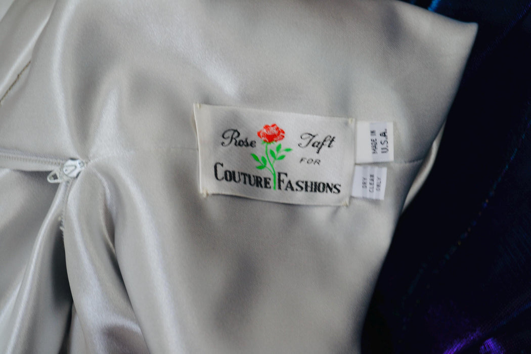 Vintage 80s 90s Evening Gown Wedding Dress Grey Silver Rhinestone Small Poof Sleeve Dress// Vintage Grey Dynasty Pageant Dress Rose Taft