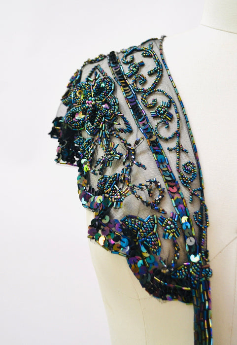 Vintage Black \Beaded Sequin Shawl Wrap Burlesque Flapper Black Sequin Beaded Wrap Vintage Sharmark Las Vegas Wrap Collar Shawl
