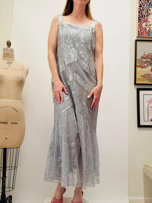 90s Vintage Gray Lace Sleeveless Dress and Jacket Wedding Reception Metallic Silver Gray Casual Lace Dress and Jacket Small Medium Damianou