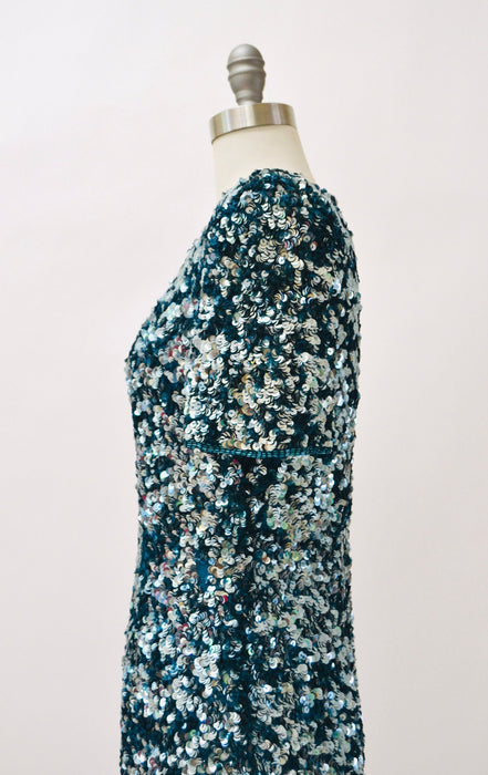 80s 90s Glam Vintage Blue Sequin Dress Size Small Blue Metallic Sequin 80s 90s Prom Party Dress// 80s Vintage Blue Trophy Pageant Dress