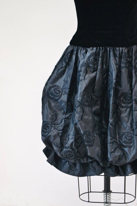 80s 90s Black Strapless Party Dress Vintage Velvet Coctail Party Strapless Dress XS Small By Fred France Paris Black party Dress Small