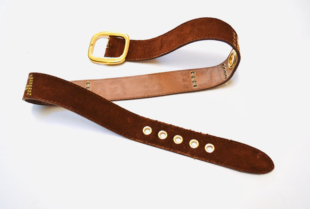 90s 2000s Vintage Dolce & Gabbana Belt Brown Suede Leather Gold Brown Leather Dolce Gabbana Belt Medium 36-39" Gold Brown Belt Made in Italy