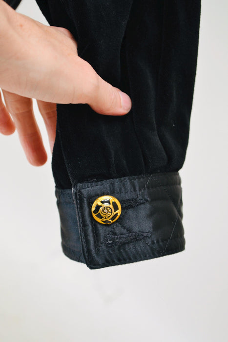 Vintage 80s 90s Black Gold Denim Jacket Quilted Black Jacket By  Laurel Medium Large// Vintage Black Gold Denim Satin Jacket Made in Italy