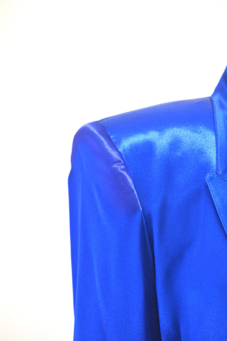 Vintage 80s 90s Cobalt Blue Satin Suit Jacket Blazer 90s Blue Barbie Power Suit Medium Large Rhinestone Buttons// 90s Glam Jacket  Criscione