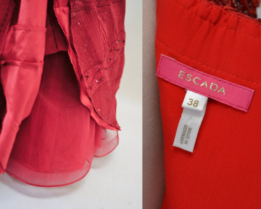 Vintage Red Sequin Beaded Dress Evening Gown dress Escada XS Small// Vintage Couture Red Rhinestone Black Tie Ball Gown Silk Dress Escada XS