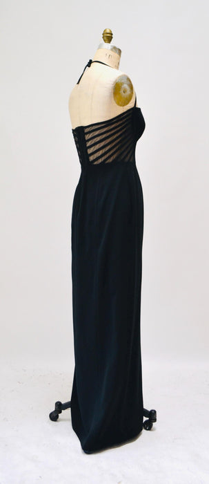 90s Vintage Black Halter Dress Sheer Sexy Black Dress Small Medium 90s Party Long Black Halter Neck Prom Dress Long Black Evening Gown