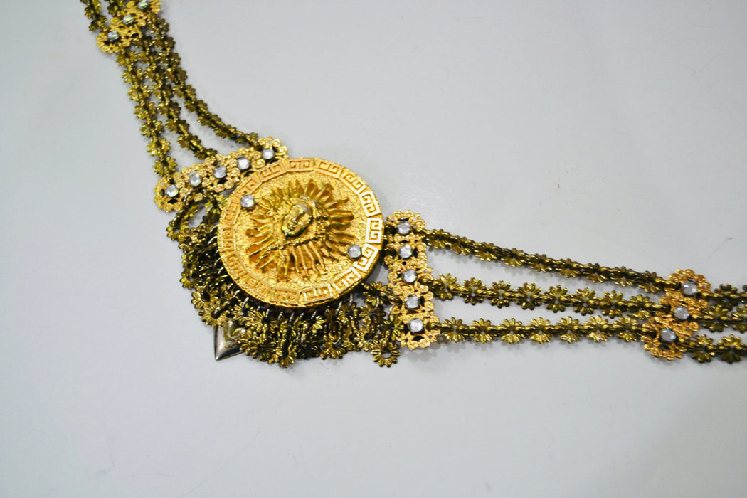 80s 90s Vintage Gold Chain Flower Sun Belt Gold Metallic Chain Heart Love SUN Zeus Charm Belt size SMALL Medium Glam Wedding Belt Criscione