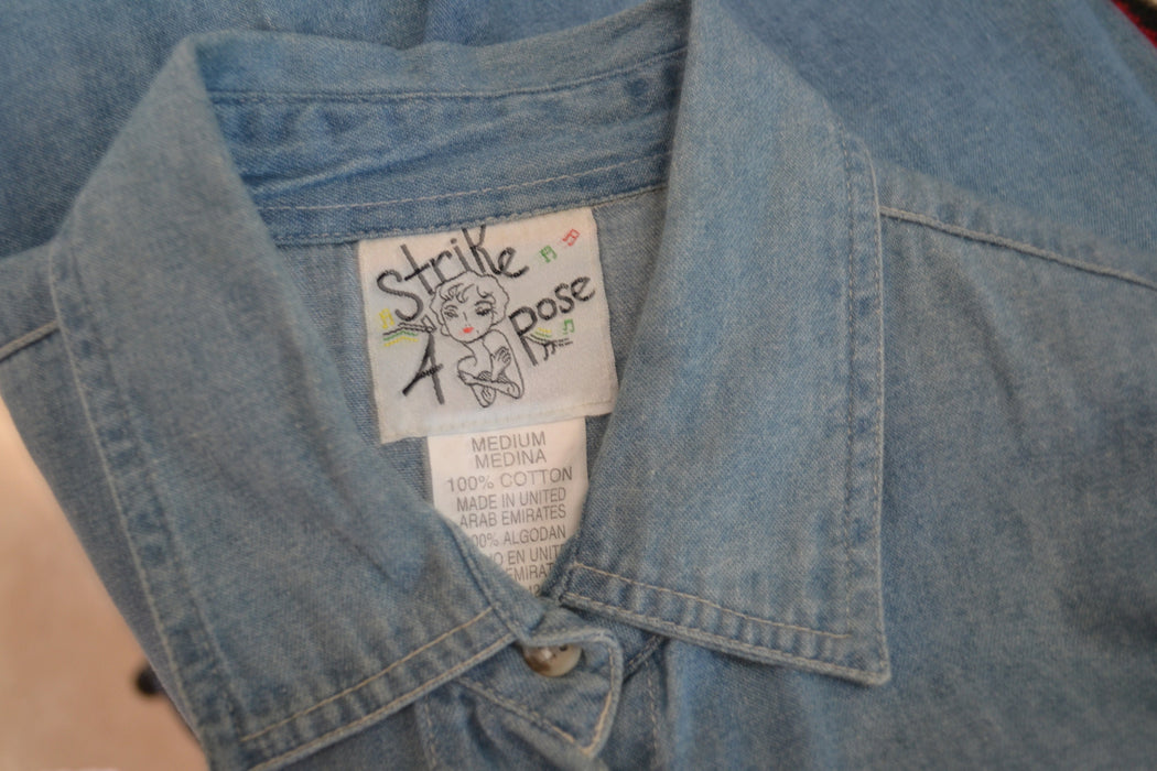 80s 90s Vintage Denim Tank Top Gold Animal Patches and Rhinestones Size Small Medium Metallic Denim Jean Denim Shirt Top 80s 90s Glam
