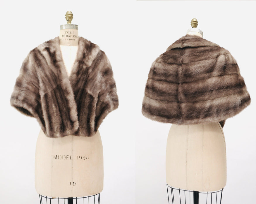 Vintage Mink Stole Grey Silver Vintage Fur Stole Cape// Vintage Fur Cape in Silver Grey Mink Winter Wedding Grey Silver Fur Wrap Caplet