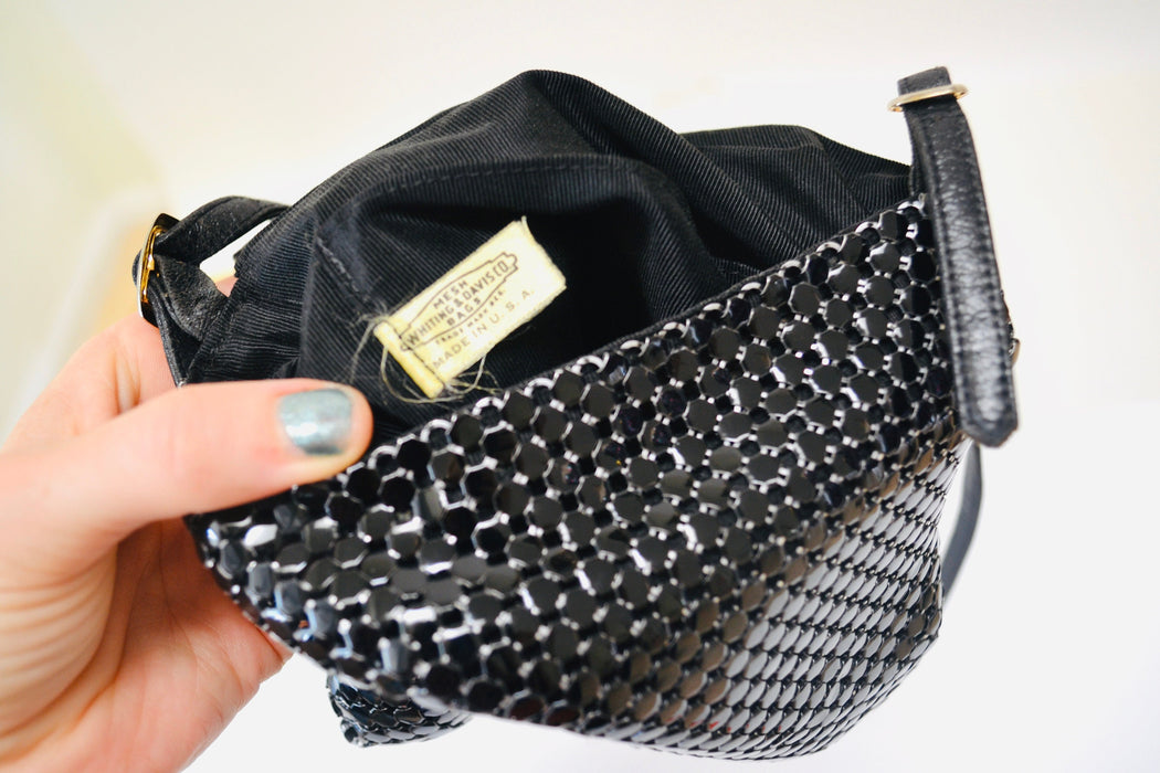 80s Vintage Black Evening Bag Purse Black Metallic Metal Whiting and Davis // Vintage Black Mesh Metallic Purse Evening Bag
