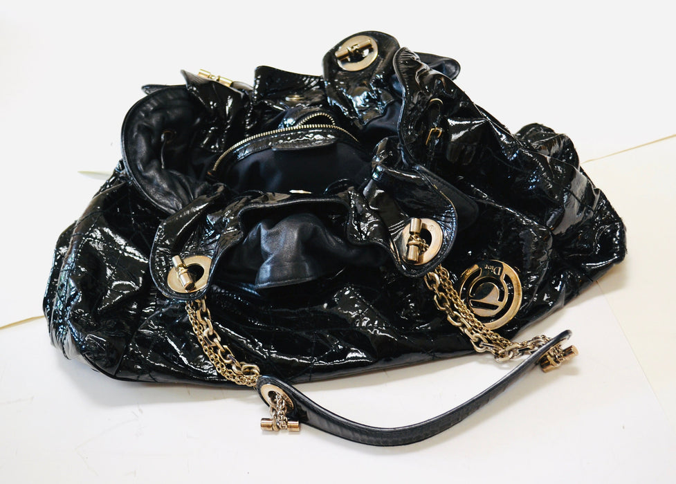 Vintage Y2k Patent Leather Cannage Christian Dior Bag Purse Vintage Black Dior Hobo Quilted Le Trente Black Patent Leather Shoulder Bag