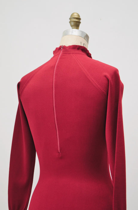 Vintage 70s Burgundy Red Turtle neck Bodysuit Brief Body Suit Turtle Neck long sleeve Medium//  Vintage Red Turtleneck ruffle bodysuit