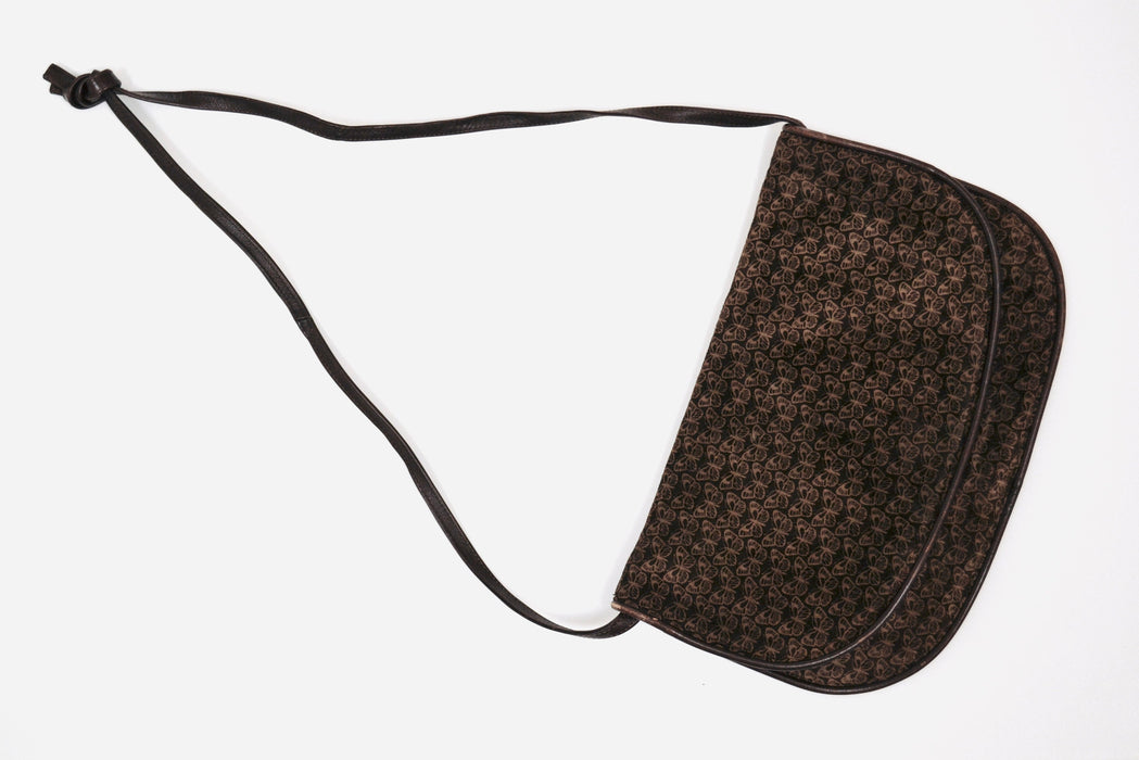 70s Vintage Bottega Veneta Butterfly Print Brown Leather Suede Cross body Bag Vintage Bottega Bag Purse Brown Butterfly print Boho Bag