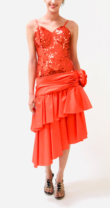 Vintage 80s Prom Dress Red Sequin Dress XXS XS Small// 80s Party Red Sequin Dress Flamenco Ruffle Barbie Pageant Drag Queen Alyce Designs