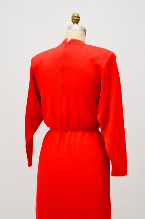 80s Vintage Red St John Dress Saks Fifth Avenue Red Knit Dress by St John // 80s Red Sweater Knit Dress Small Medium 80s Glam Designer Dress
