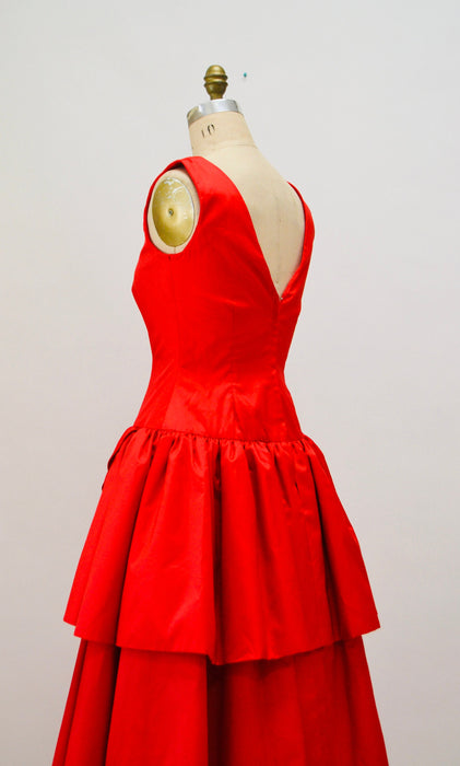80s 90s Vintage Red Ball Gown Dress Small Rose Taft// 80s 90s Vintage Prom Party Dress Evening Gown Red Ball Gown Dress Ruffle Party Dress