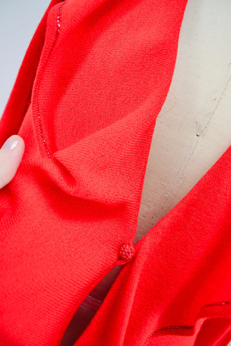 Vintage St John Dress Red Metallic Knit Ruffle Cardigan Sweater St John// Red Metallic Party Dress Sweater Cardigan Medium Large St John
