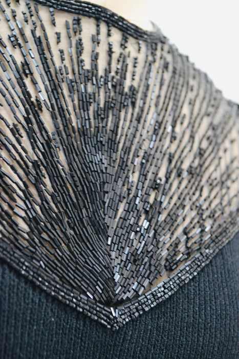 80s Vintage St John Dress Black Knit Dress By St John Beaded  Knit Long Sleeve Dress // 80s Black Sweater Knit Party Dress Small Medium