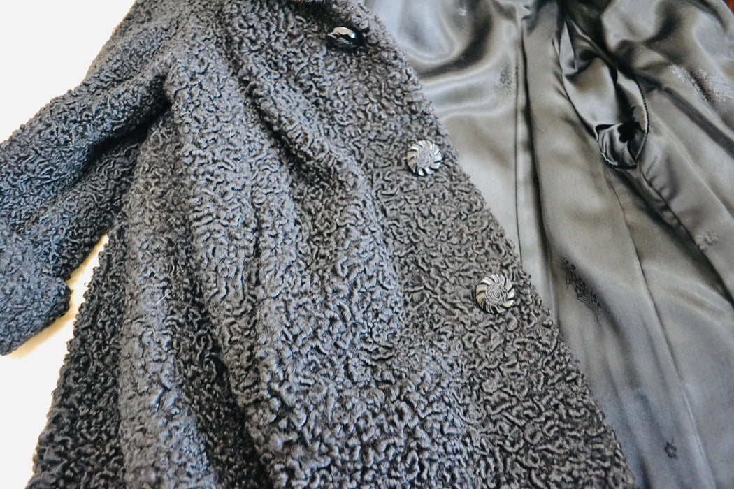 50s Vintage Black Persian Lamb and Mink Fur Coat Jacket Black Brown Broadtail Mink Fur Jacket Medium 50s 60s Black Fur Coat Jacket