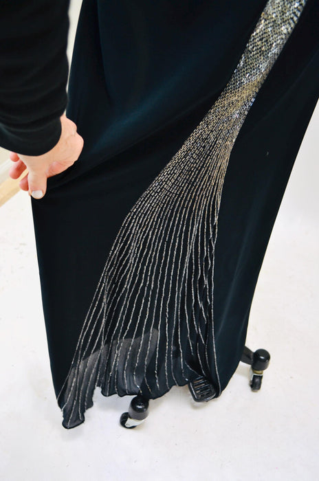 90s 2000s Y2K Vintage Black Evening Dress Gown Black Y2K Prom dress Long Black Tank dress with Silver Beading Cache Party Dress Small Medium