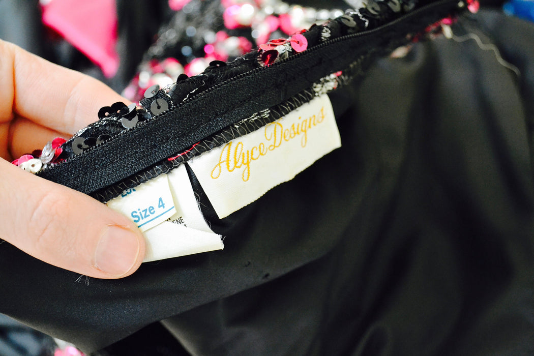 80s Vintage Prom Dress In Black and Pink XXS XS Small // 80s Black and Pink Sequin Dress Alyce Designs XS Small Pageant Drag Dress