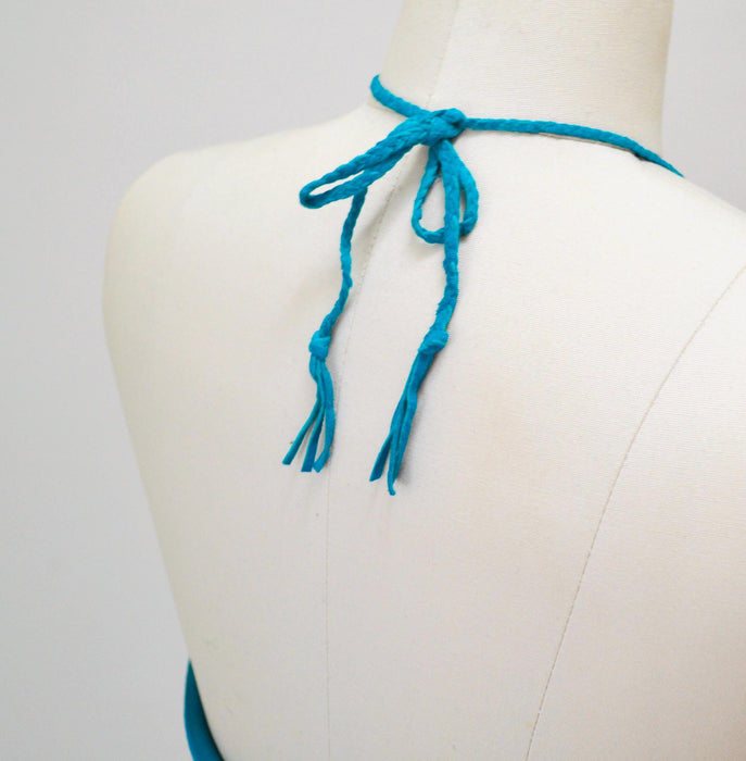 2000s Y2k Vintage Blue Leather Halter Neck Crop Top Blue Turquoise Leather Party Top Y2k Party Club Top by Laundry Halter leather top Small