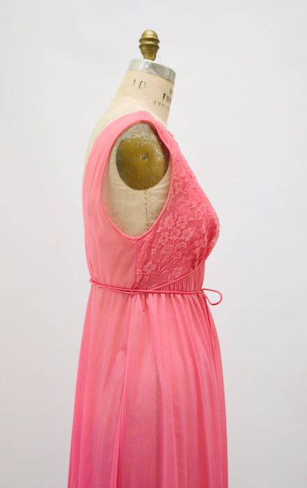1960s 60s Vanity Fair Vintage Nightgown Nighty Dress Camisole Small Medium Pink Lace Sheer Wedding Honeymoon Nightgown Slip Dress Pink Tank