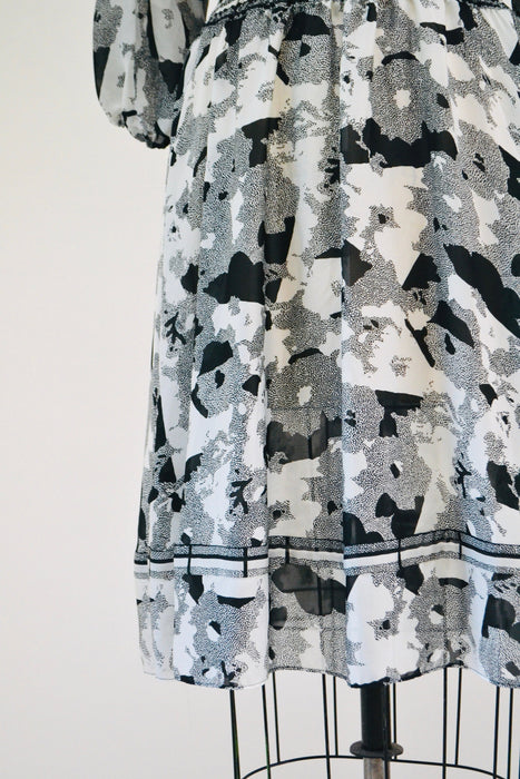 80s Party Ruffle Dress Black White Floral Print Ruffle Peasant Dress Medium Dress Diane Freis inspired 80s 90s Ruffle Summer Party Dress