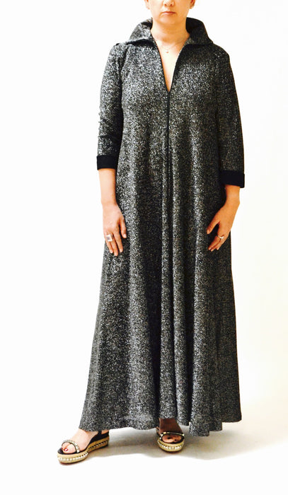 70s Vintage Metallic Dress Black Silver Night Gown Caftan Maxi Dress Medium Large// Vintage Silver Black Metallic Dress Robe by Loll Ease