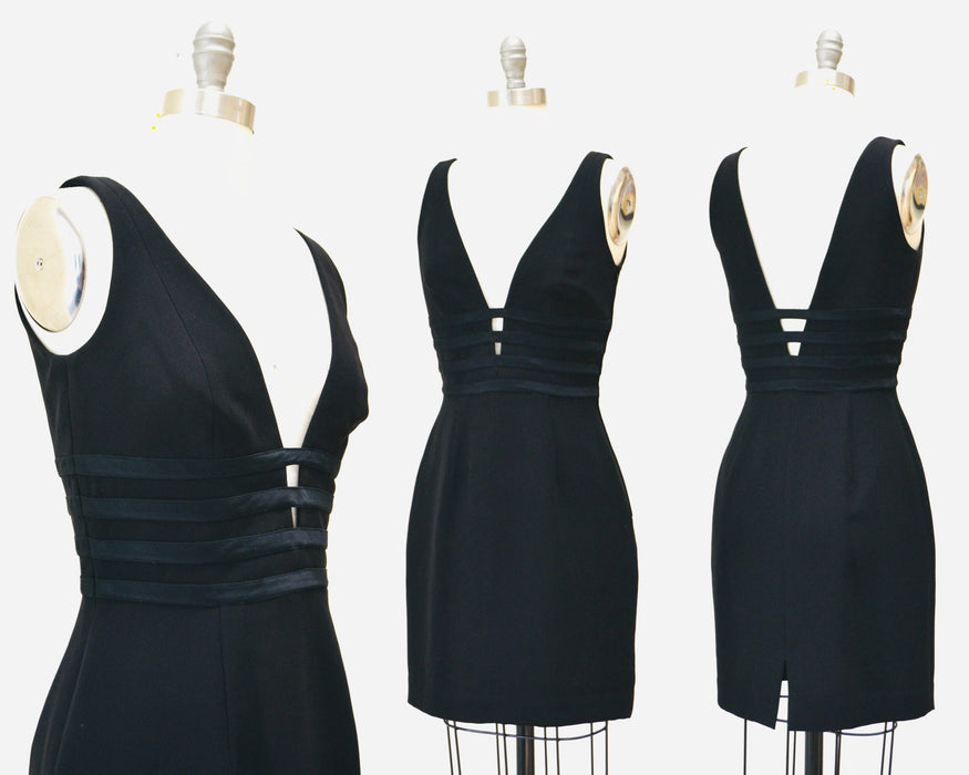 Vintage 90s Little Black Dress Black Cocktail Party Dress By Andrea Polizzi XS Small// Vintage 90s Sexy Party Cage Dress Black Neiman Marcus